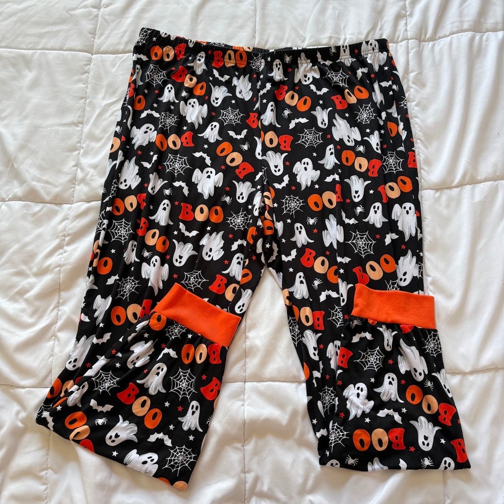 Halloween Ghost Boo Pajama Pants XL PJs Black Orange Joggers Holiday Lounge
